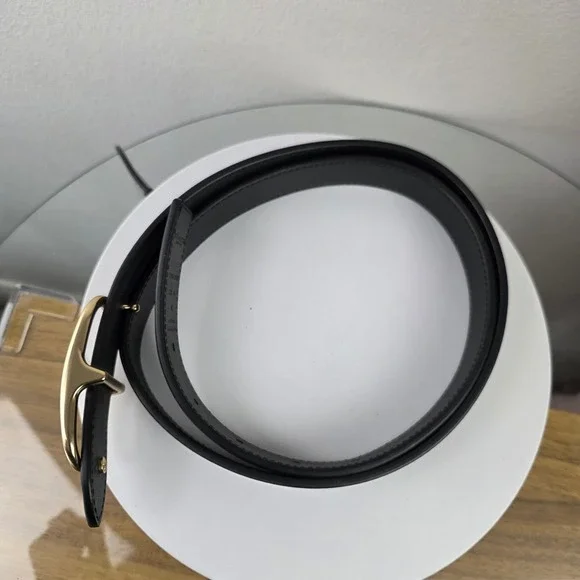 Coach Morgan Rectangle Black Leather Buckle Belt Medium M Gold Horse Carriage - Picture 7 of 7